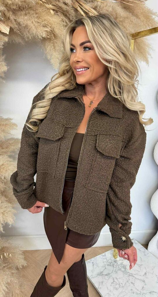 ZIP BOUCLE JACKET CHOCO