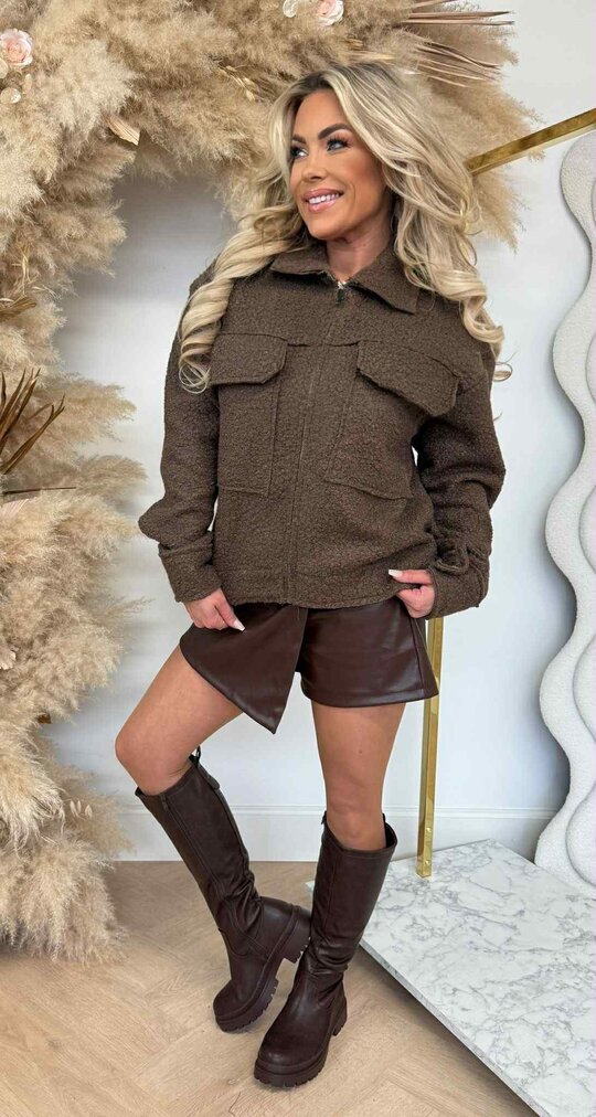 ZIP BOUCLE JACKET CHOCO