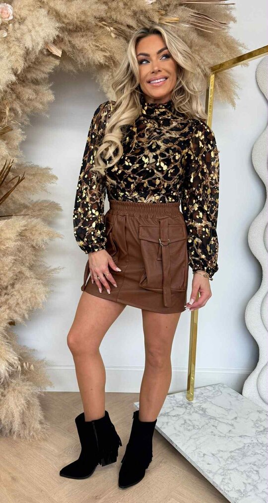 GLAMOUR PRINT TOP 4499 BLACK/GOLD