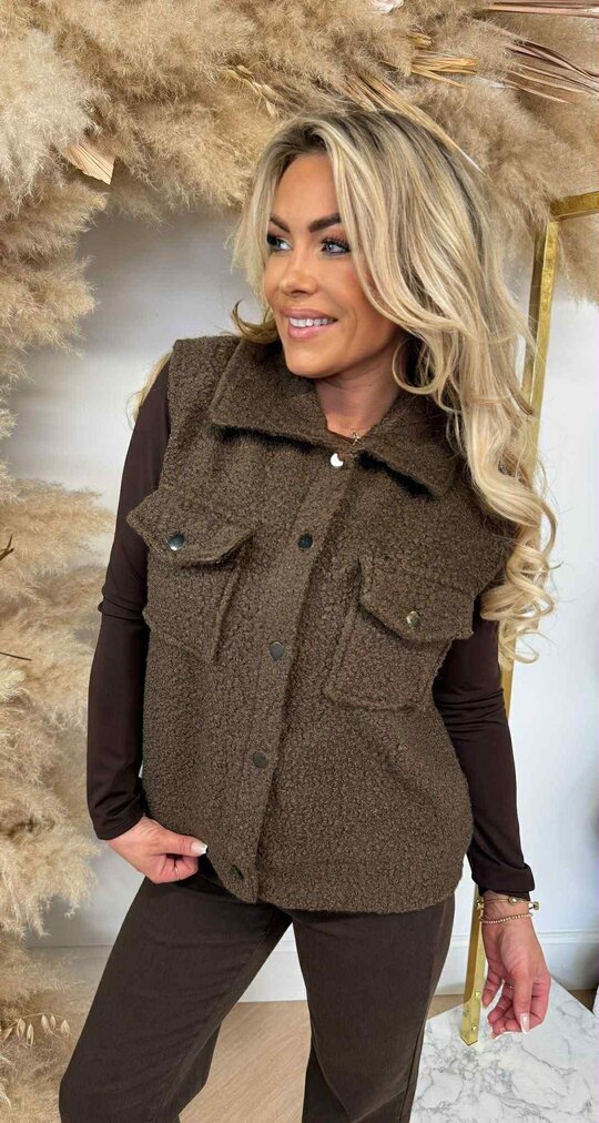 TEDDY BUTTON GILET CHOCO