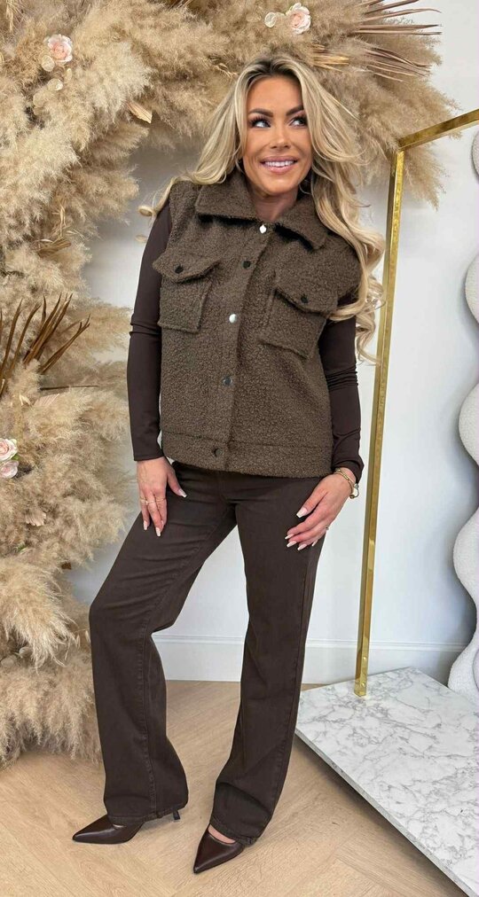 TEDDY BUTTON GILET CHOCO