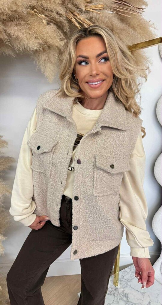 TEDDY BUTTON GILET LIGHTBEIGE