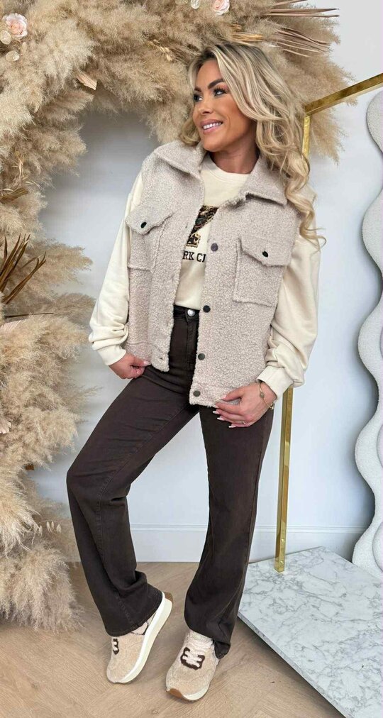 TEDDY BUTTON GILET LIGHTBEIGE
