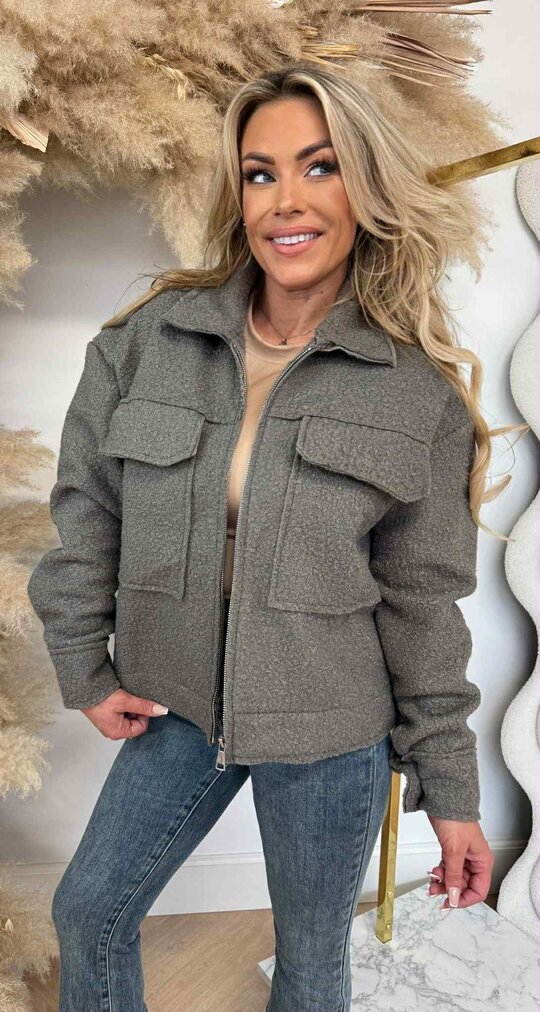 ZIP BOUCLE JACKET DARKGREY
