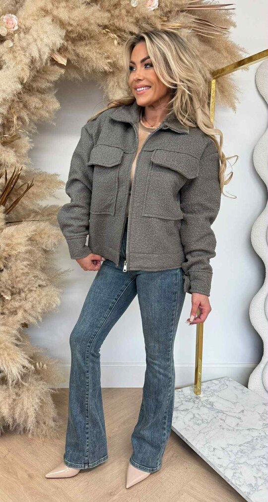 ZIP BOUCLE JACKET DARKGREY