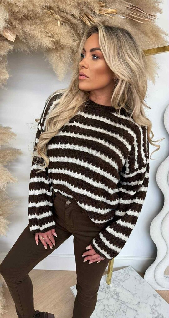 JUMELLE KNITTED STRIPE SWEAT CHOCO/OFFWHITE