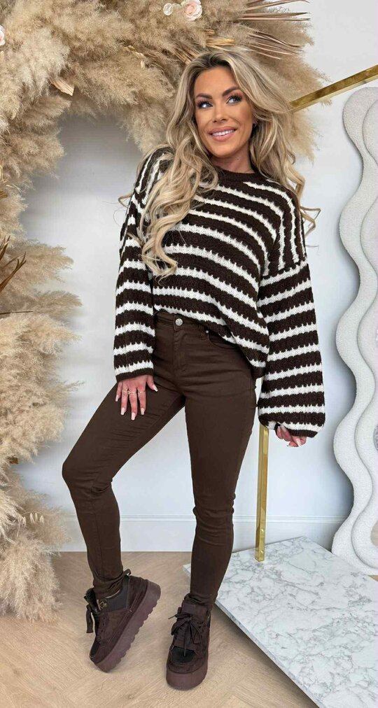 JUMELLE KNITTED STRIPE SWEAT CHOCO/OFFWHITE