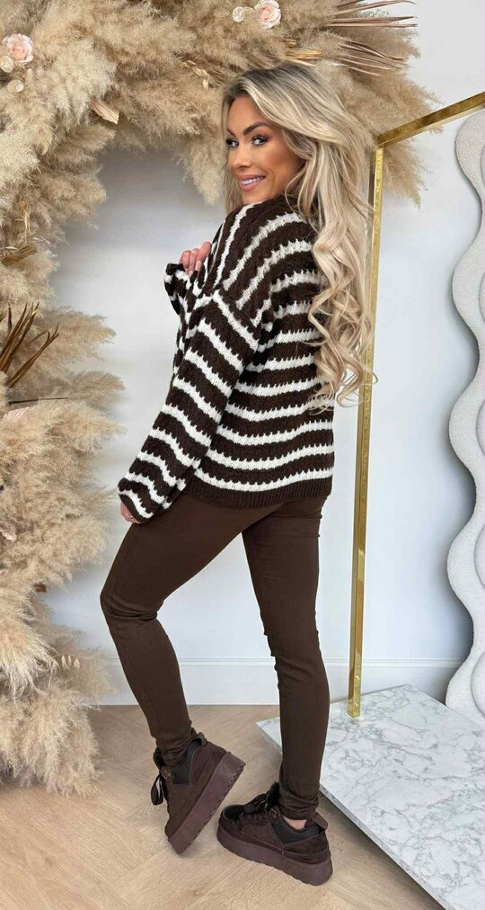 JUMELLE KNITTED STRIPE SWEAT CHOCO/OFFWHITE