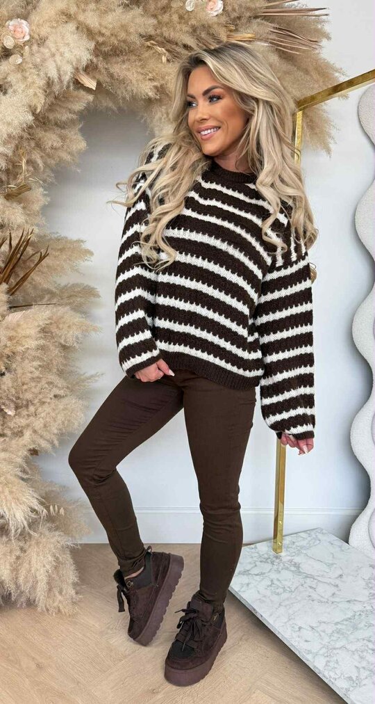 JUMELLE KNITTED STRIPE SWEAT CHOCO/OFFWHITE