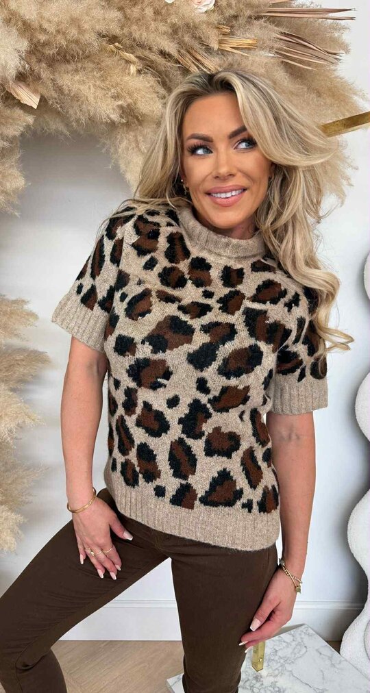 BY SWAN KNITTED SHORT SLEEVE SWEAT 652 LEOPARD