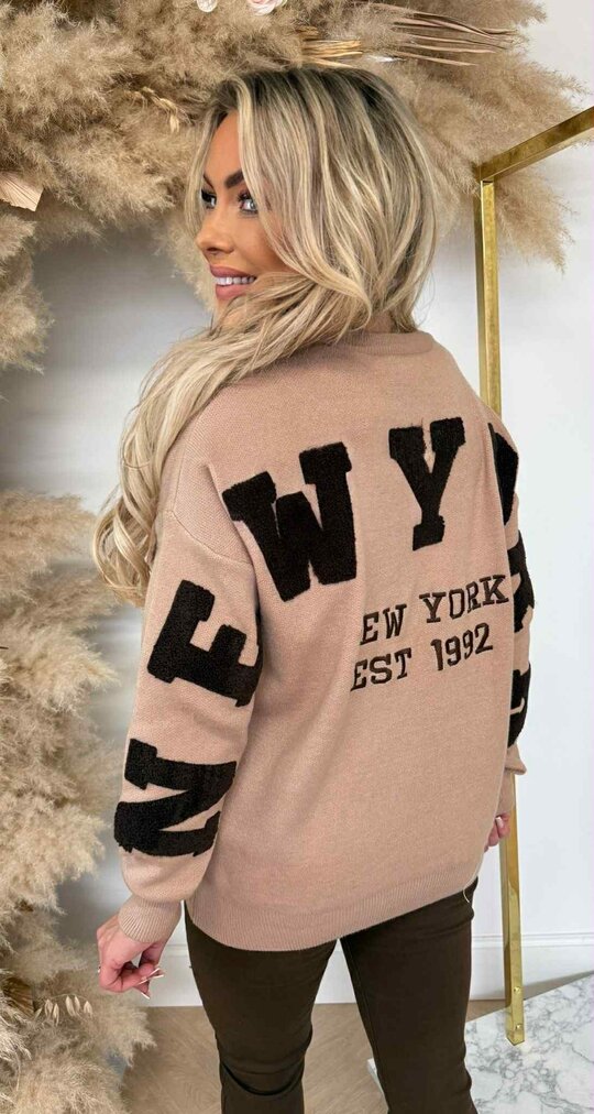 NEW YORK TEDDY TEKST SWEAT 180 BEIGE