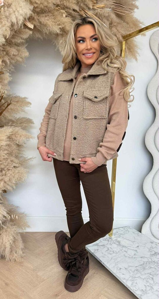 TEDDY BUTTON GILET TAUPE