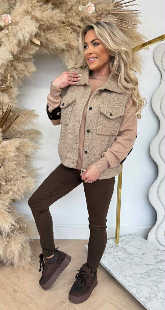 TEDDY BUTTON GILET TAUPE