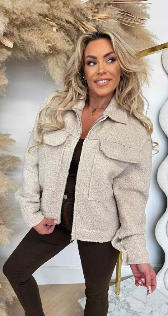 ZIP BOUCLE JACKET LIGHTBEIGE