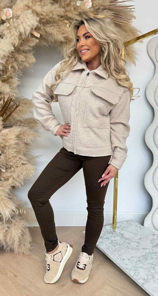 ZIP BOUCLE JACKET LIGHTBEIGE