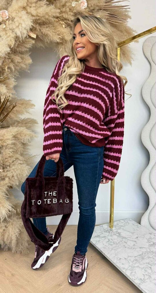 JUMELLE KNITTED STRIPE SWEAT RED/PINK