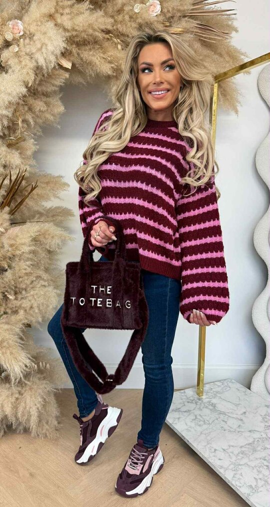 JUMELLE KNITTED STRIPE SWEAT RED/PINK