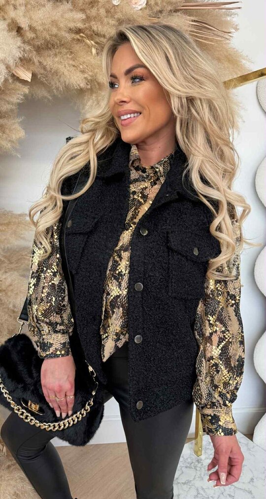 TEDDY BUTTON GILET BLACK