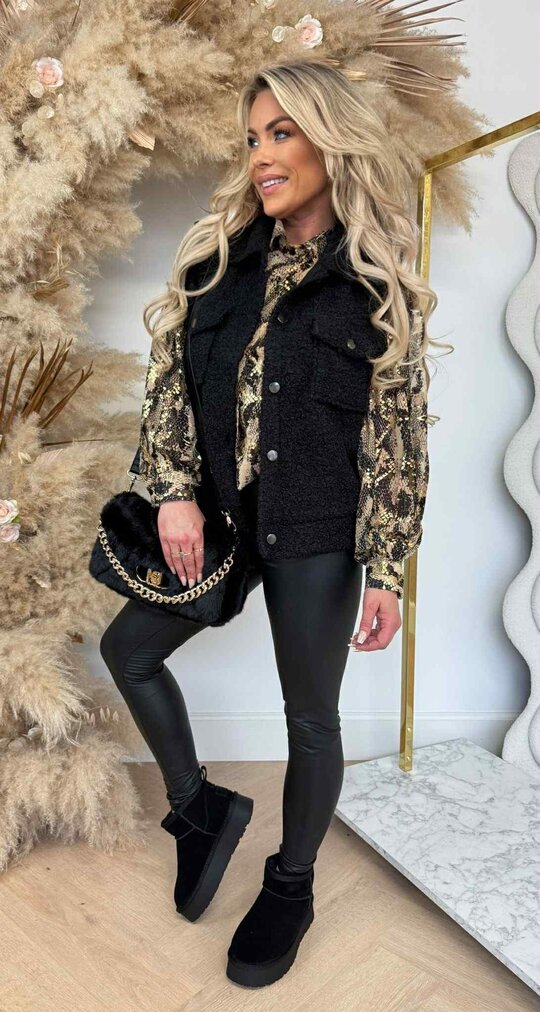 TEDDY BUTTON GILET BLACK