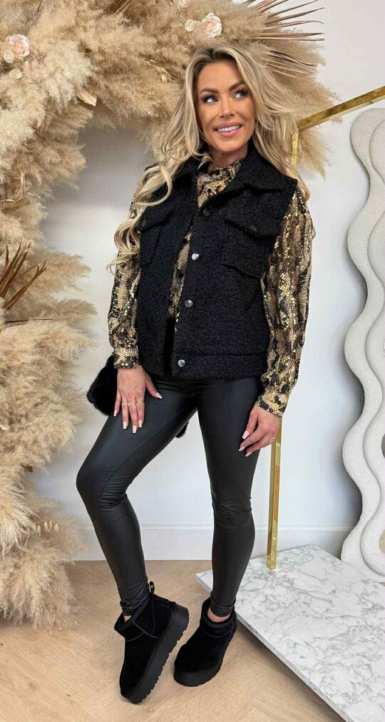 TEDDY BUTTON GILET BLACK