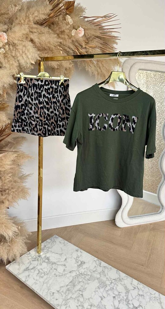 ICON LEOPARD SET TOP + SKORT ARMYGREEN