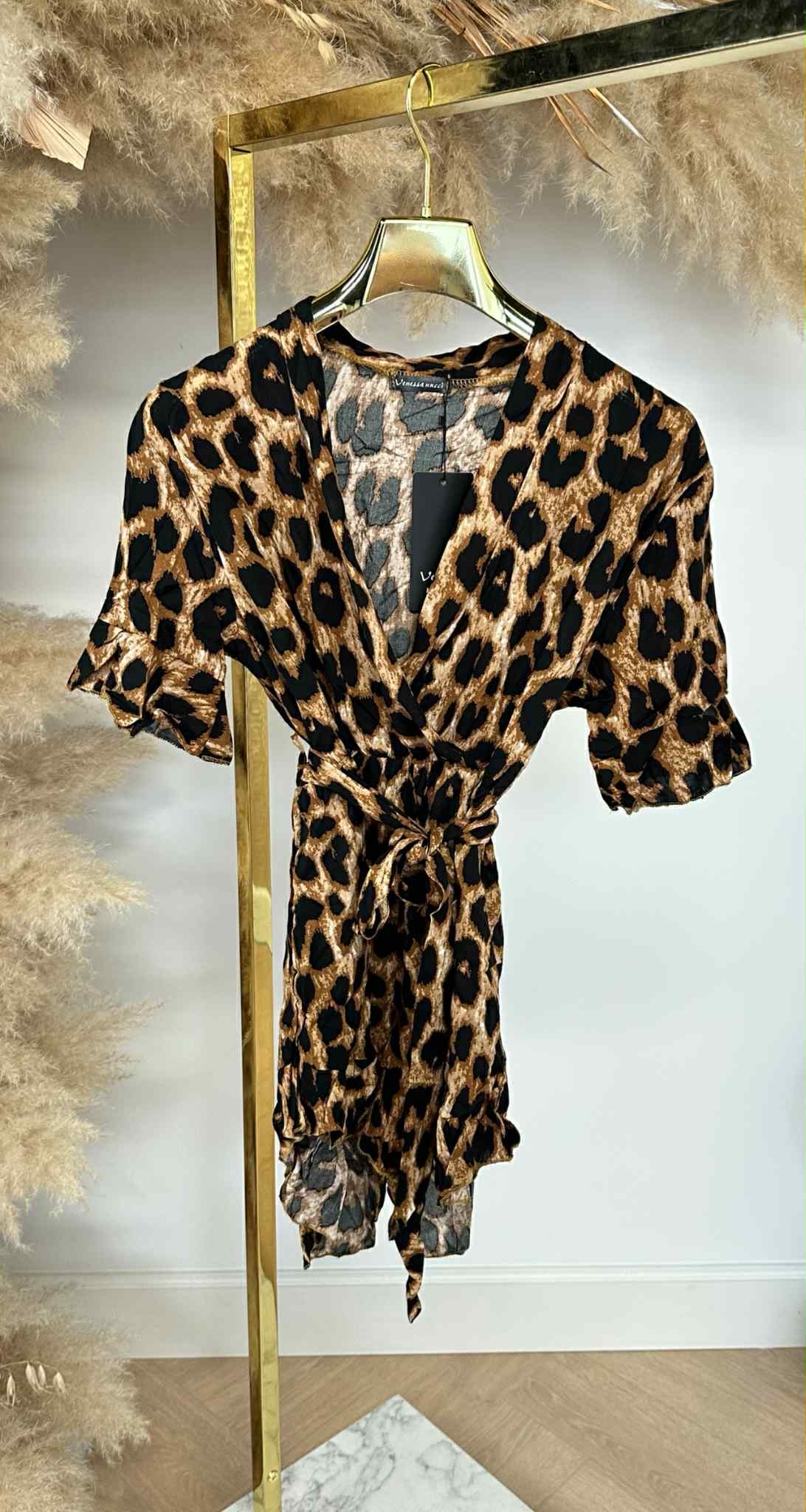 LEOPARD RUFFLE PLAYSUIT 5941 DARKCAMEL