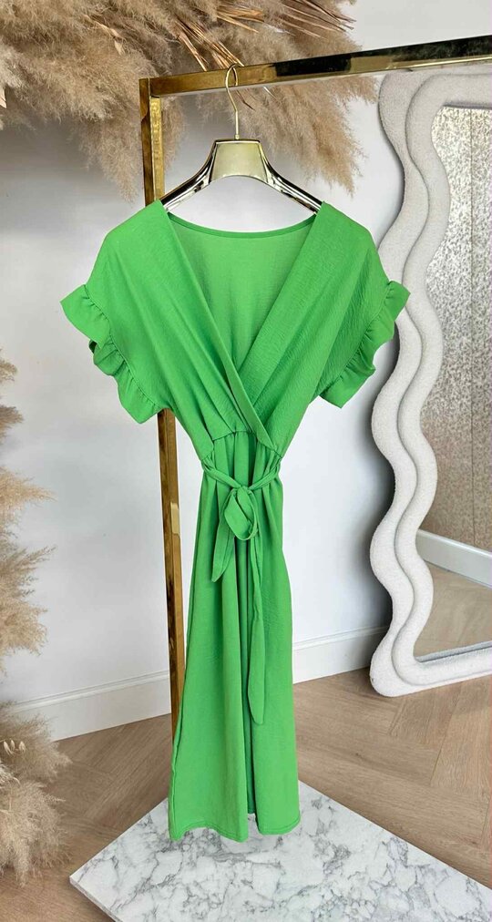 NOELIA RUFFLE DRESS LONG APPLEGREEN