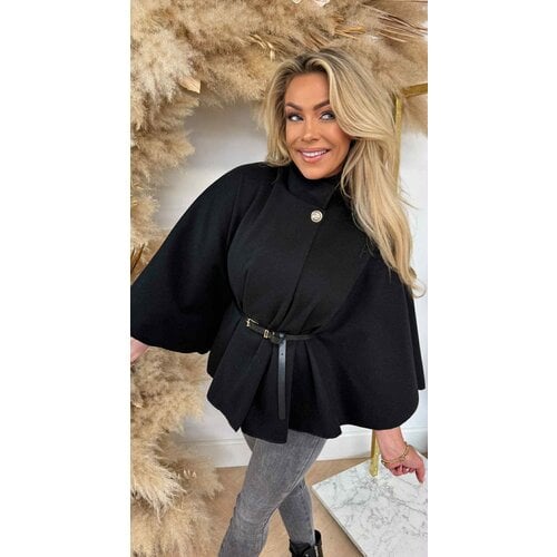 RIB BELT PONCHO BLACK RIB BELT PONCHO BLACK