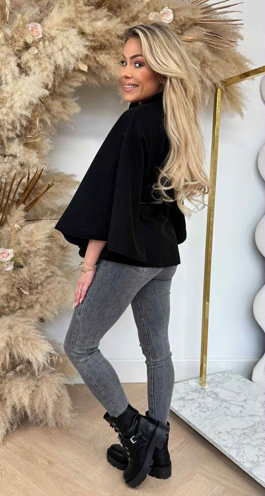 RIB BELT PONCHO BLACK
