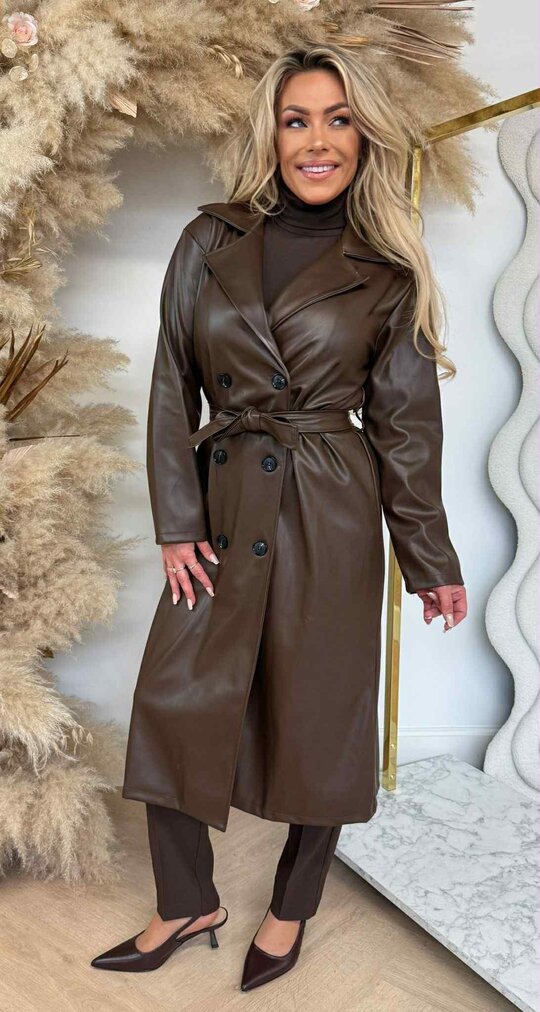LEATHER LOOK TRENCHCOAT CHOCO