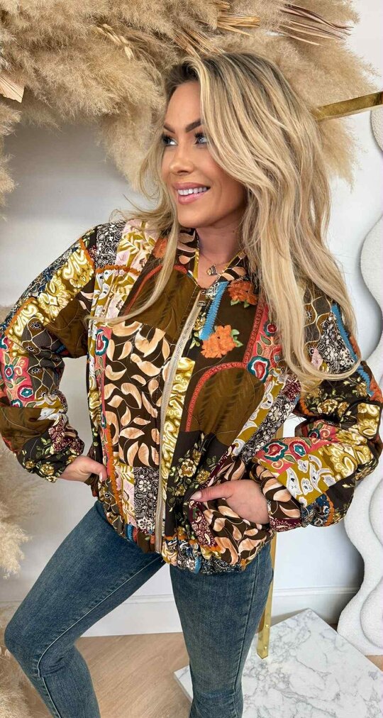QUILTED PRINT JACKET BROWN/MULTI