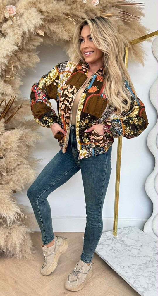 QUILTED PRINT JACKET BROWN/MULTI
