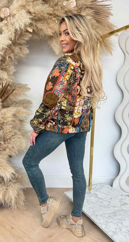 QUILTED PRINT JACKET BROWN/MULTI