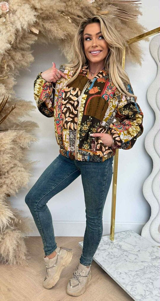 QUILTED PRINT JACKET BROWN/MULTI