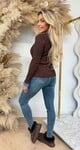 DENIM BUTTON RIB TOP 1034 CHOCO