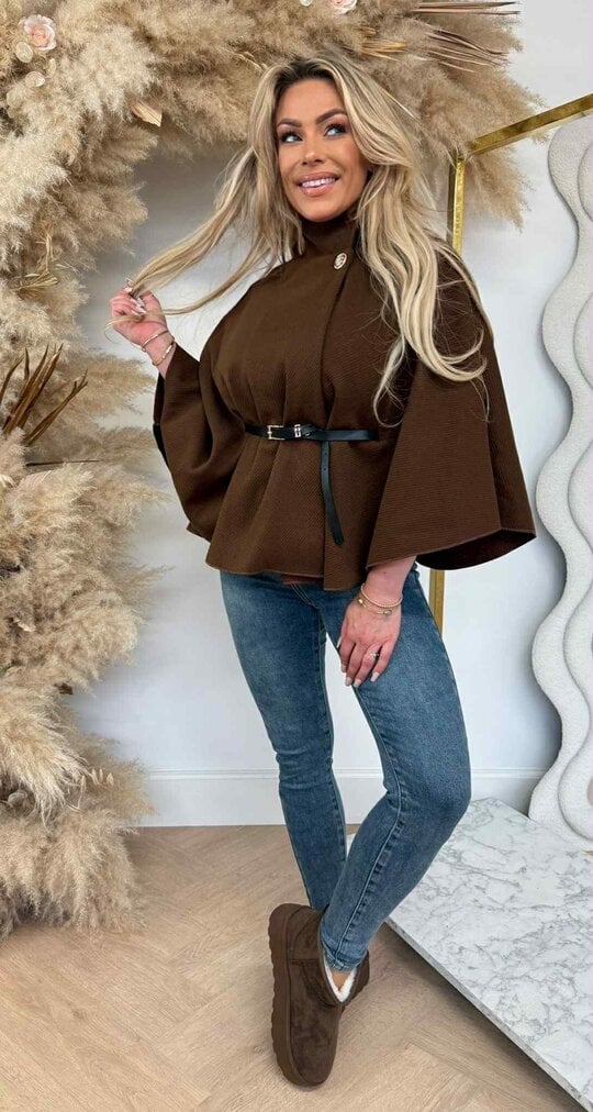 RIB BELT PONCHO CHOCO