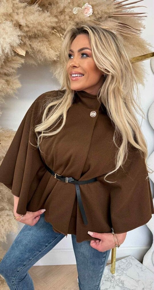 RIB BELT PONCHO CHOCO