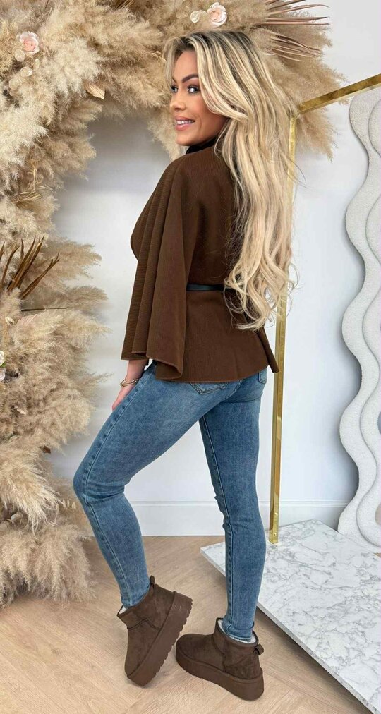 RIB BELT PONCHO CHOCO