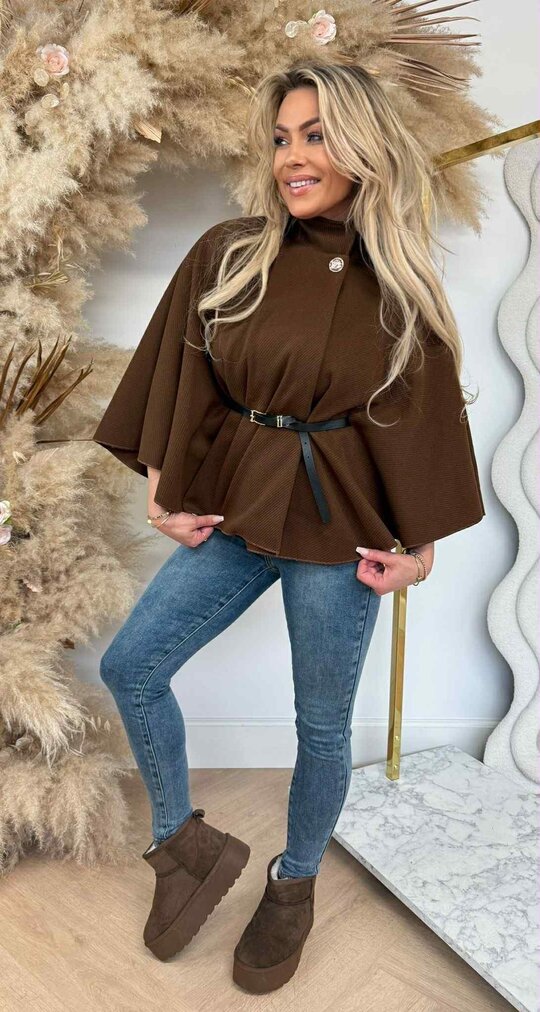 RIB BELT PONCHO CHOCO