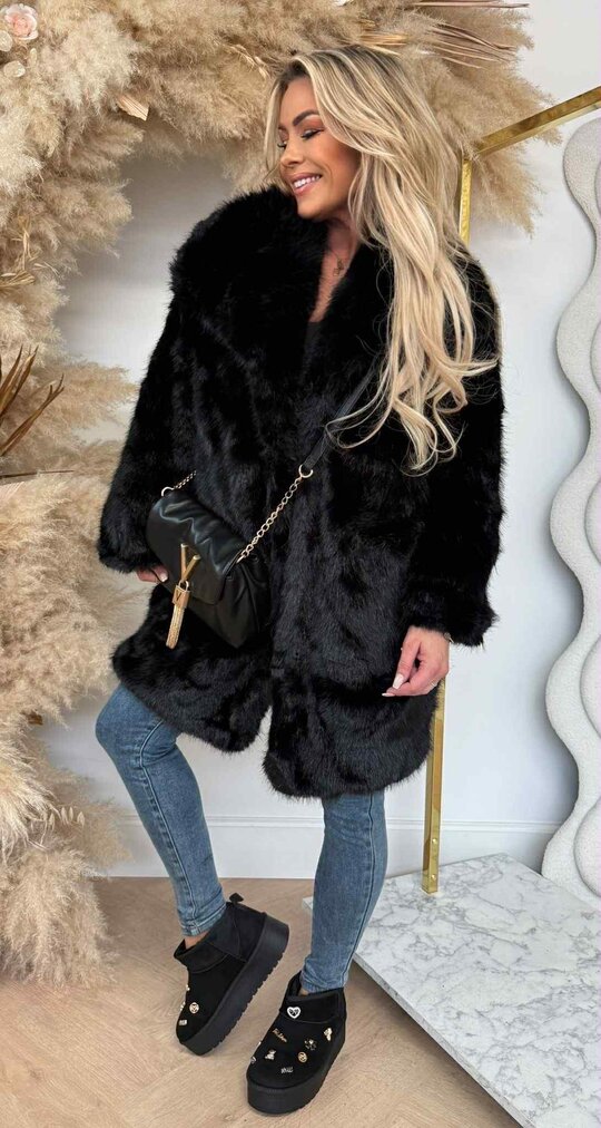 SISSY FAKE FUR COAT 282 BLACK