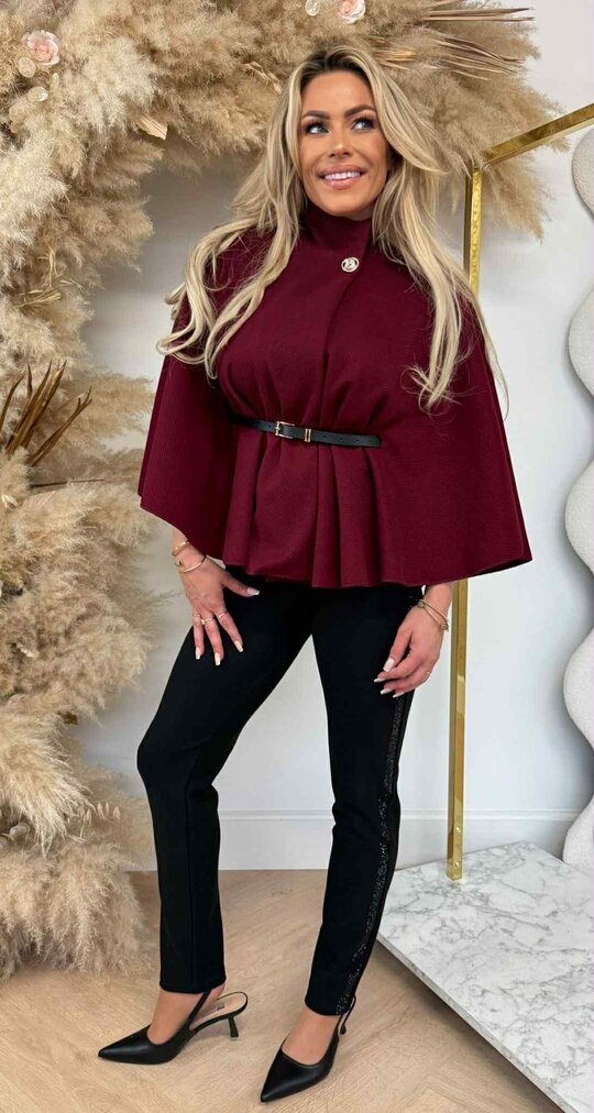 RIB BELT PONCHO BORDEAUX