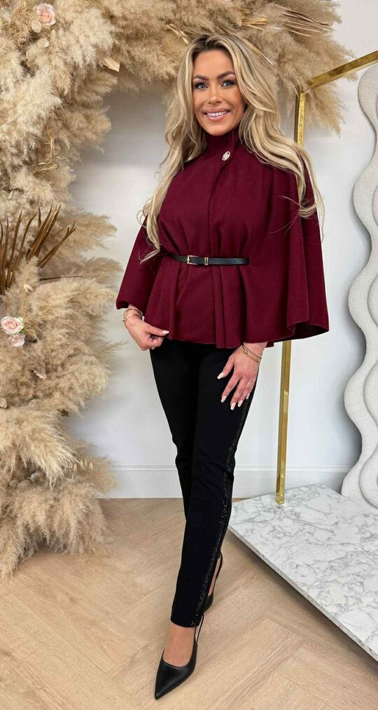 RIB BELT PONCHO BORDEAUX