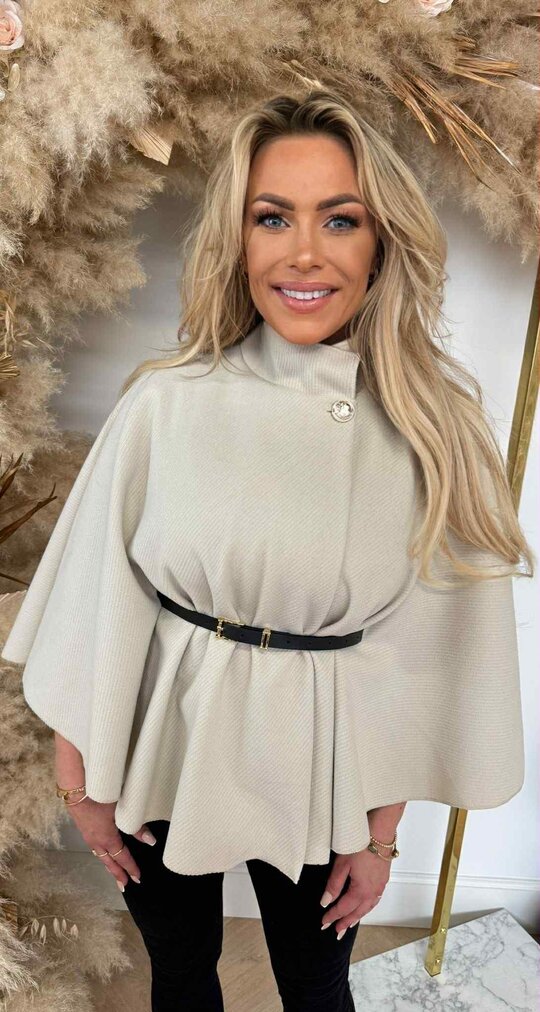 RIB BELT PONCHO BEIGE