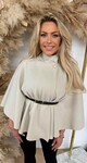 RIB BELT PONCHO BEIGE