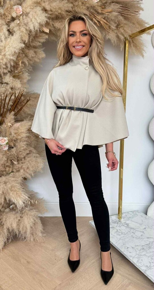 RIB BELT PONCHO BEIGE