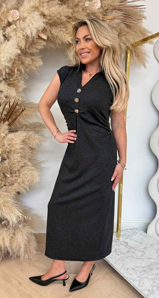 BUTTON KRAAG SOFT DRESS BLACK