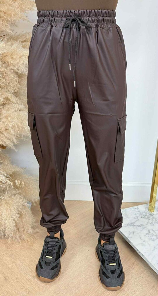 CARGO LEATHER LOOK PANTS 2753 CHOCO