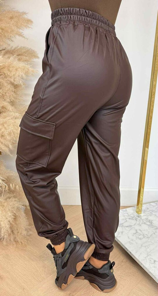 CARGO LEATHER LOOK PANTS 2753 CHOCO