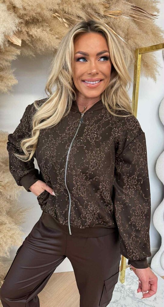 AMY GLITTER LACE JACKET CHOCO