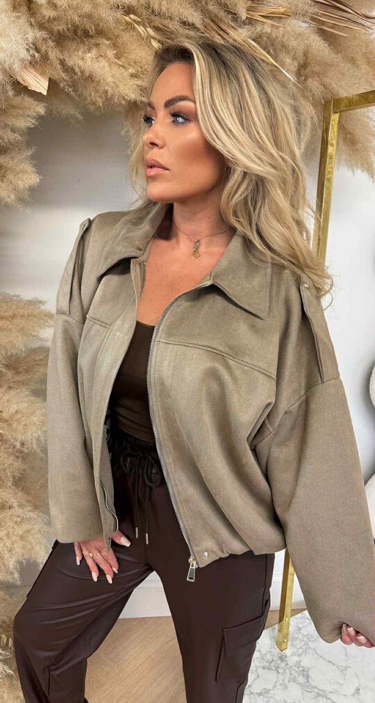 SUEDINE BASIC BOMBER TAUPE